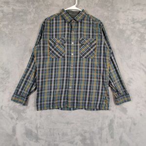 Kuhl Shirt Adult Medium Blue Yellow White Button Up Flannel Preppy Plaid Men